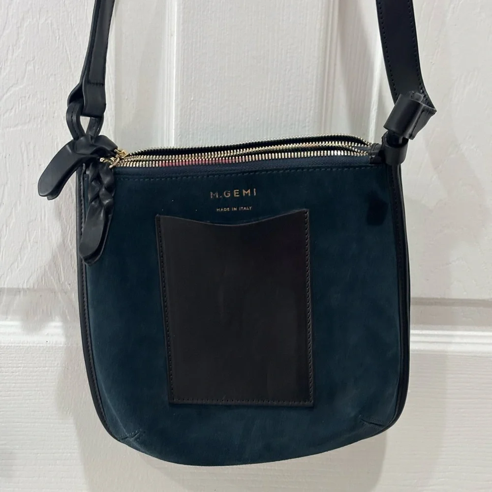 M. Gemi Teal and Black Leather Messenger Bag - Picture 12 of 13